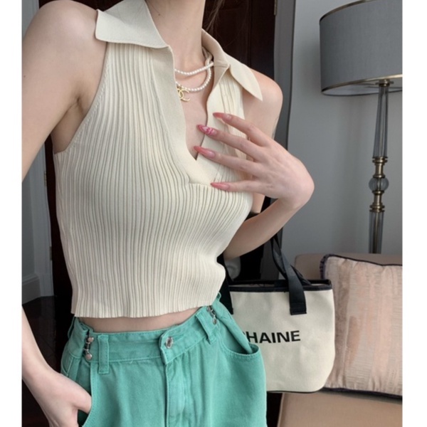 QKOOLE Áo croptop không tay phong cách Hàn Quốc cho nữ