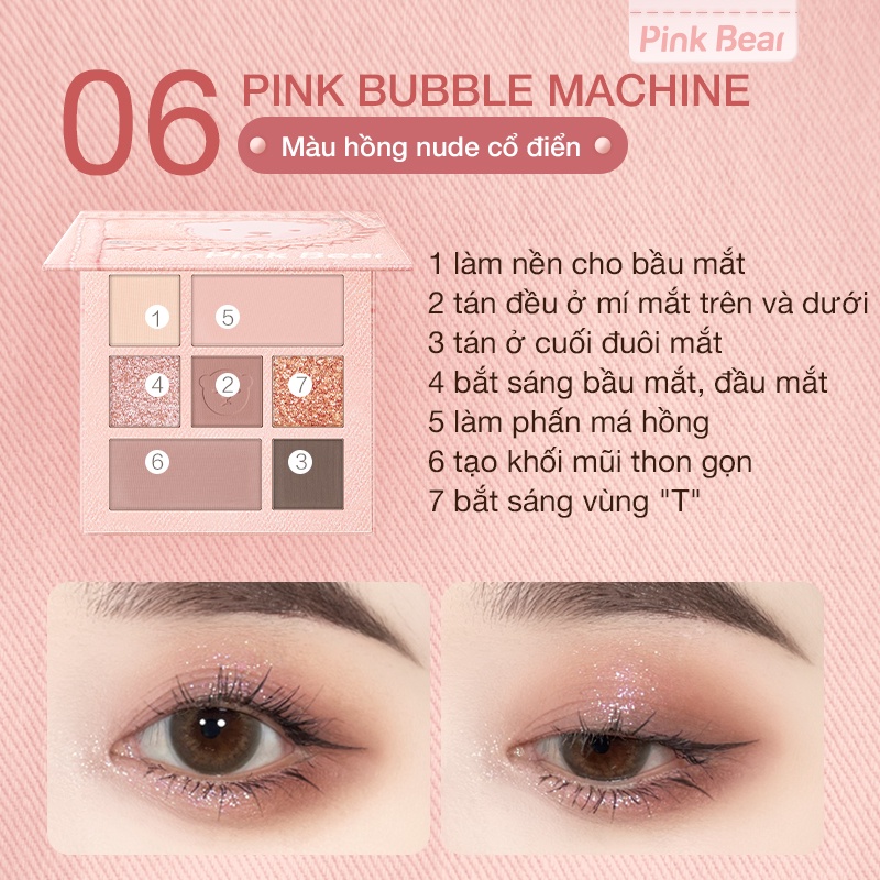 Bảng Phấn Mắt Pink Bear Little World（Phiên bản Pink Me）7 Màu 10g