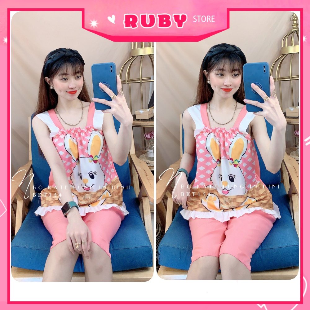 Đồ bộ nữ mặc nhà chất kate mềm mịn mát in hình thỏ hoạt hình dễ thương BKT154