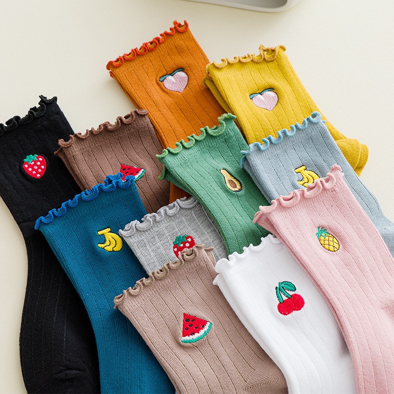 TẤT BÈO THÊU HOA QUẢ CAO CỔ VINTAGE