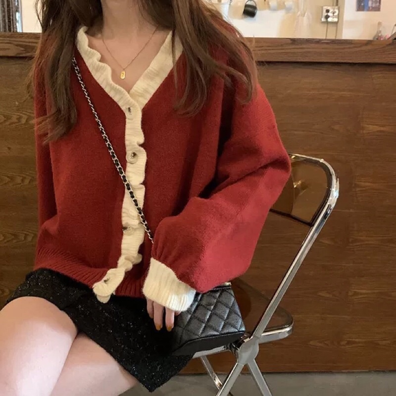 OD | ảnh thật cuối Áo Khoác Cardigan Nữ Phối Màu
