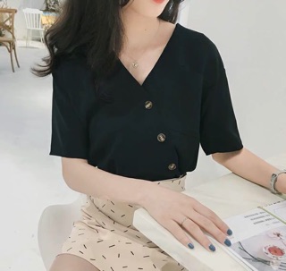 Áo sơ mi nữ khoét cổ V (Hàng order)