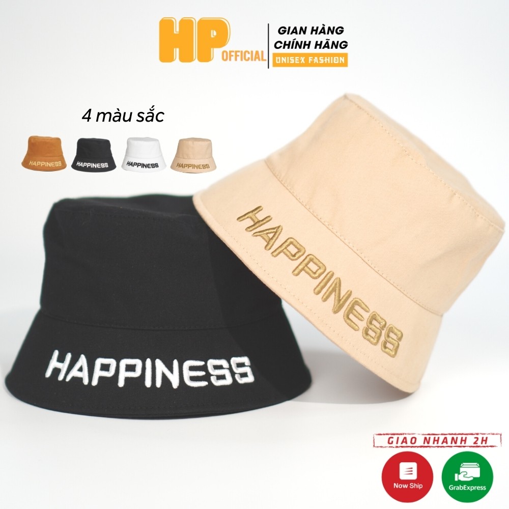 Mũ bucket ❤️Nón tai bèo vành cụp thêu chữ Happiness chất kaki Ulzzang form unisex nam nữ N12