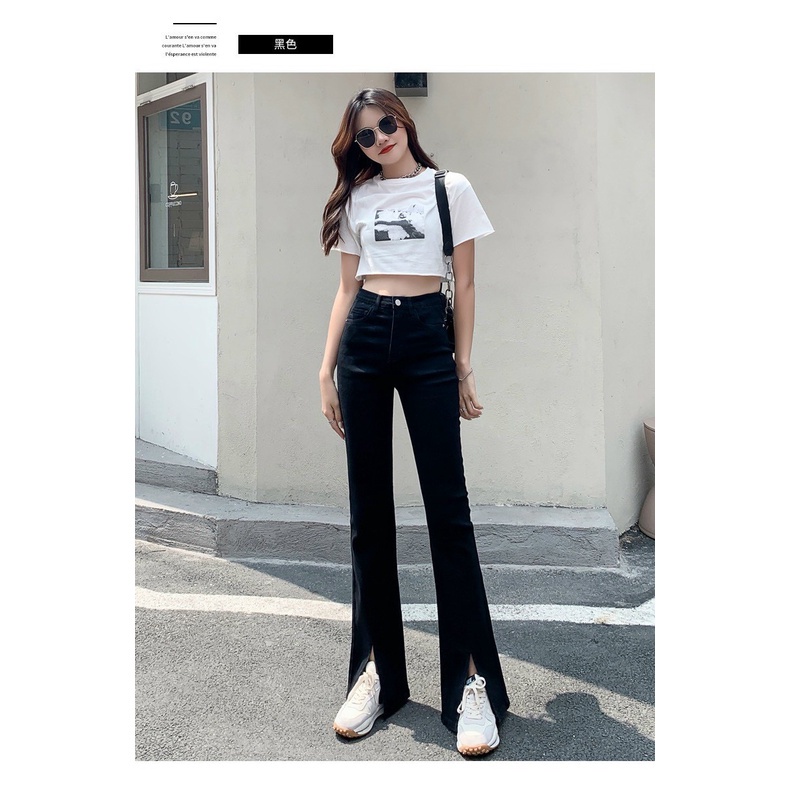Quần Jeans Ống Loe Nữ Cạp Cao Quần Bò Xẻ Gấu Fullsize Co giãn T-Trend | BigBuy360 - bigbuy360.vn