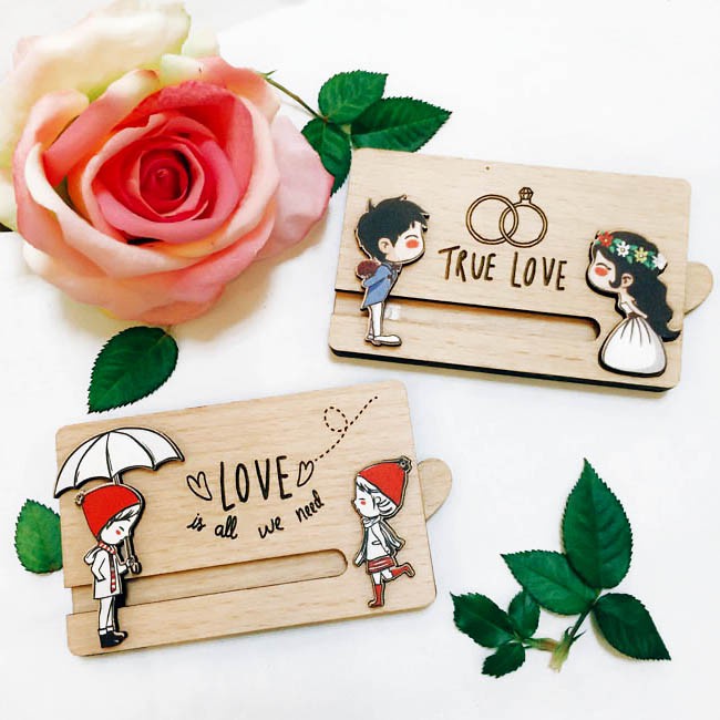 Thiệp gỗ Couple chúc mừng sinh nhật, thiệp 14/2 - 8/3 tặng bạn gái người yêu dạng gỗ kéo 2 lớp độc đáo