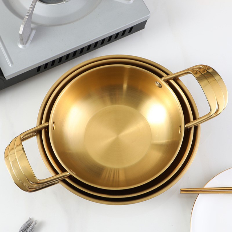 ♫Nồi Lẩu Inox Thép Không Gỉ Hải Sản Nồi Vàng Dày Đơn Nhỏ Nồi Lẩu Hộ Gia Đình Hàn Quốc Ăn Liền Nồi Đôi Tai Hải Sản Nồi bếp Từ