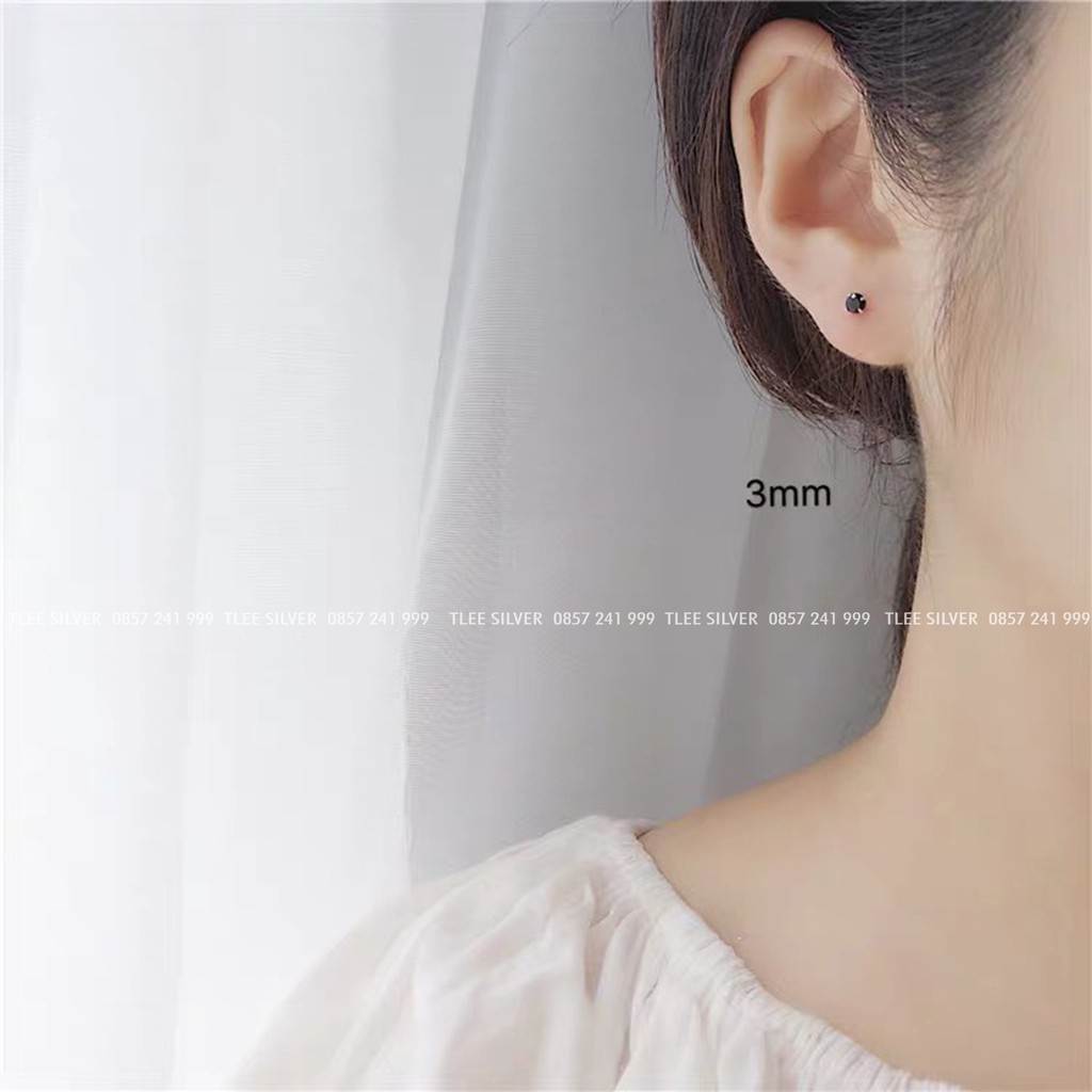 Khuyên tai bạc nữ TLEE nụ đá đen sáng lấp lánh TleeJewelry B0329