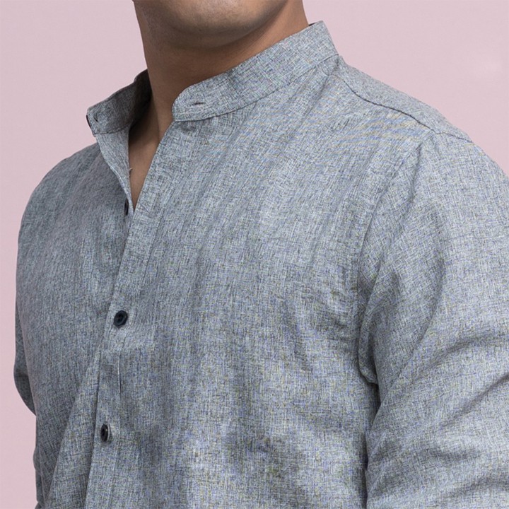 Áo Sơ Mi Xám Dáng Ôm Body Cổ Tàu | BigBuy360 - bigbuy360.vn