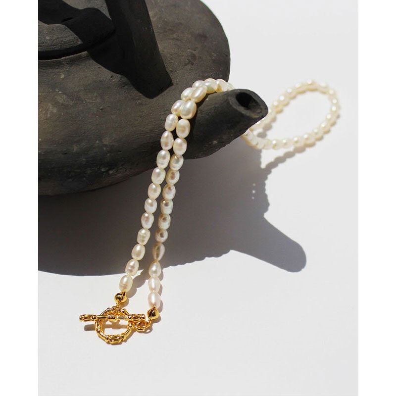 Chuỗi Đeo Hạt Trai 7-8ly Khóa OT Mạ Vàng Thời Trang, Thanh Lịch, Sang Trọng NTTT41 - Ngọc Trai Trường Thịnh