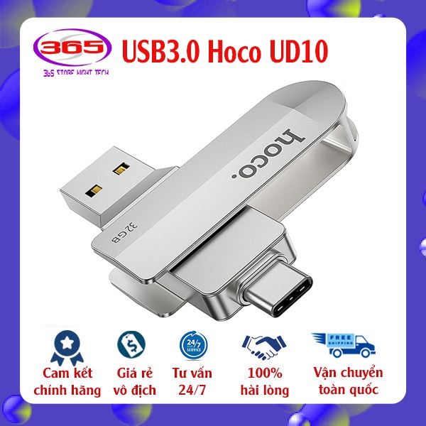 Usb 3.0 Hoco UD10 2 đầu Type C và USB Thẻ Nhớ 3.0 Dung Lượng 16Gb 32Gb 64Gb 128Gb Hợp Kim Cao Cấp Dùng cho cả Điện Thoại
