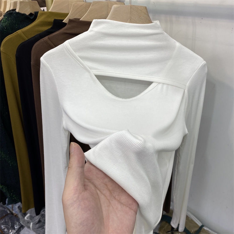 Áo thun tay dài cổ cao thiết kế độc đáo phong cách mùa đông thời trang cho nữ