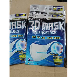 Gói khẩu Trang Unicharm 3D Mask Virus Block 5cái