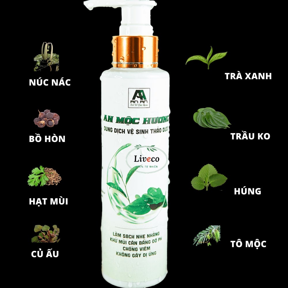 Dung dịch vệ sinh phụ nữ trầu không thiên nhiên An Mộc Hương hỗ trợ khử khuẩn, ngăn mùi, viêm, nhiễm, nấm, ngứa - LivEco