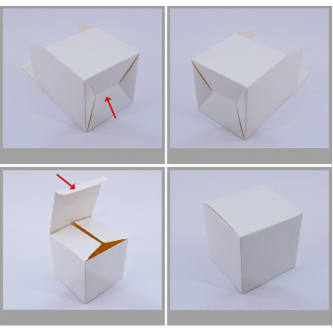 Hộp giấy hình vuông màu trắng da bò nhiều kích thước 5x5cm, 6x6cm, 7x7cm, 8x8cm.