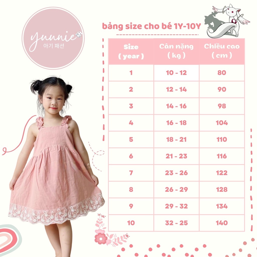 Bộ quần áo bé gái YUUNIE cánh tiên chấm bi, phối quần linen màu nâu tây có túi