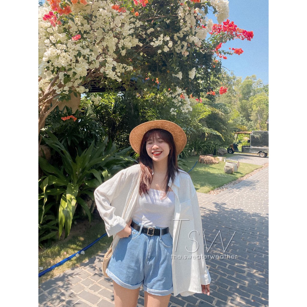 Quần short bò cạp cao gập gấu kèm thắt lưng (Ảnh thật) | BigBuy360 - bigbuy360.vn