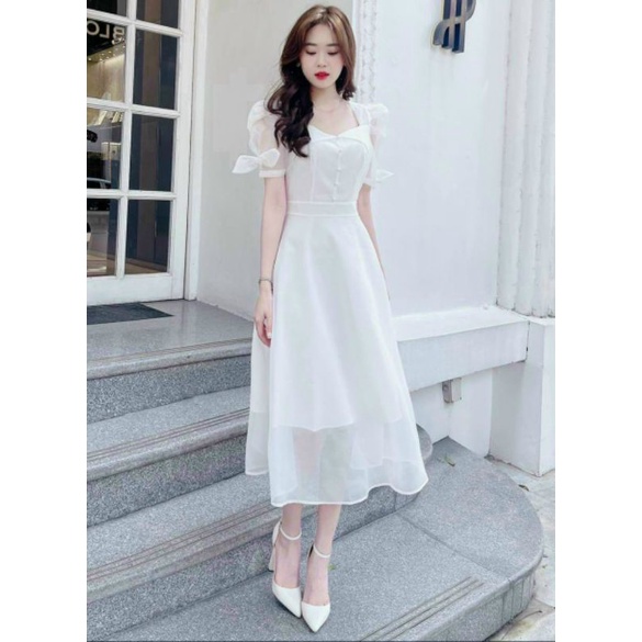 Đầm thời trang nữ sang chảnh mặc đi tiệc đi chơi chất vôn. áo có mút, váy xòe, 2 lớp