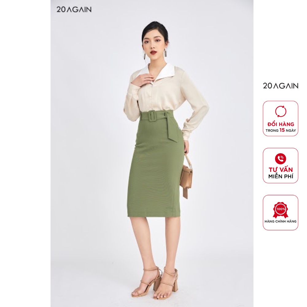 Áo sơ mi nữ công sở dài tay phối lá cổ 20AGAIN ASA0949