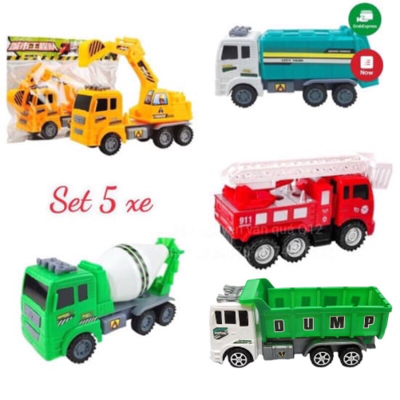 Đồ chơi xe công trình bánh trớn nhựa lớn, xe cẩu, xe xúc, xe rác, xe cứu hoả, xe ben sáng tạo bé chơi cát