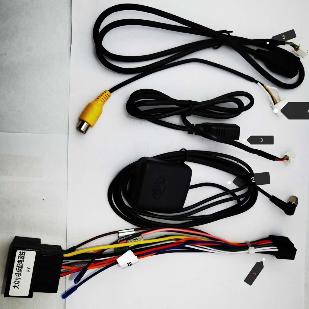 Bộ Dây Cáp Camera 5 Mảnh 9'' / 10''/ GPS RCA Đầu Ra USB Dành Cho Android