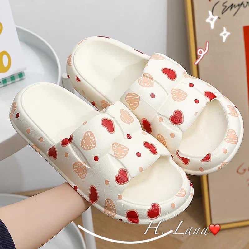 Dép Bánh Mì, Dép Nữ Quai Hình Tim Màu Kem Đen Hot Full Size Kiểu Dáng Hàn Quốc
