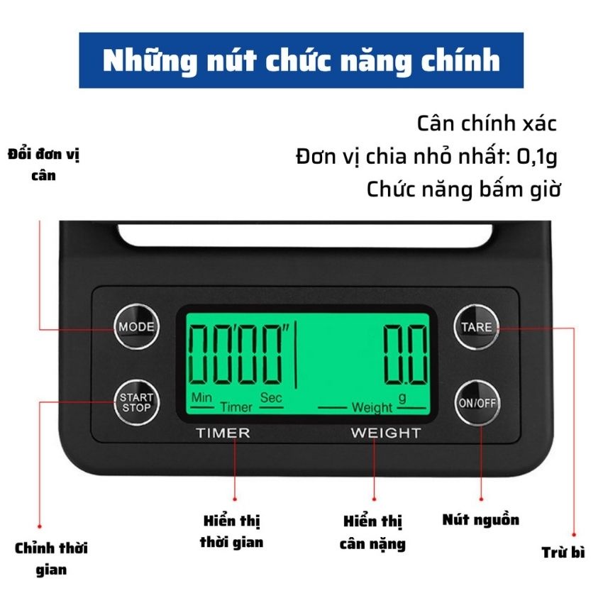 Cân Pha Cà Phê Tiểu Ly Điện Tử Mini Cafe Rang Xay Định Lượng 0.1g 3kg Độ Chính Xác Cao Nhà Bếp Làm Bánh