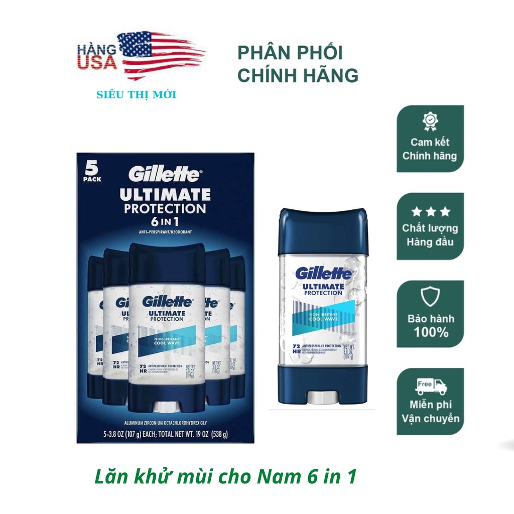 SET LĂN KHỬ MÙI NAM Gillett Ultimate Protection 6-in-1 Antiperspirant