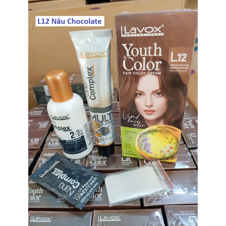 NHUỘM TÓC MÀU THỜI TRANG LAVOX 60mlx2 💖 Kèm Chai Oxy + Dầu Xả Giữ Màu Tóc + Găng Tay💖 - L12
