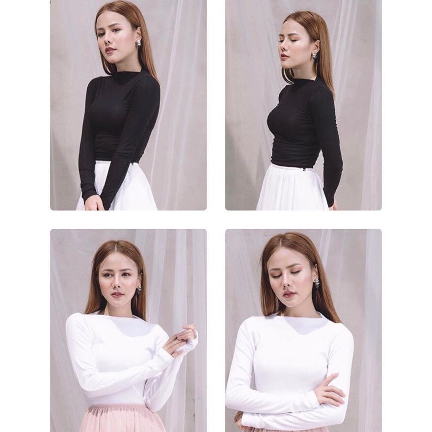 Áo thun gân trơn nữ ôm body cổ ngang tay dài Lucia - Narcotics ơi