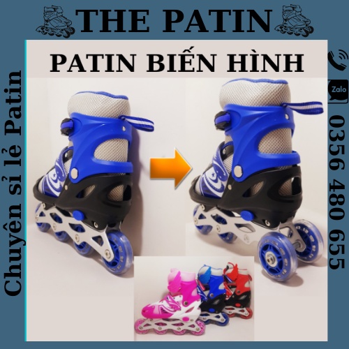 Giày trượt patin hai hàng biến hình cho be,patin chuyển bánh 1 hàng thành 2 hàng tặng kèm bảo vệ, mũ,túi
