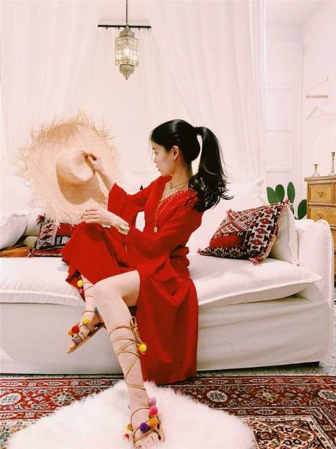 Váy Thổ Cẩm Boho Đỏ Tay Xòe ❤️FREESHIP❤️ Sẵn S M | BigBuy360 - bigbuy360.vn
