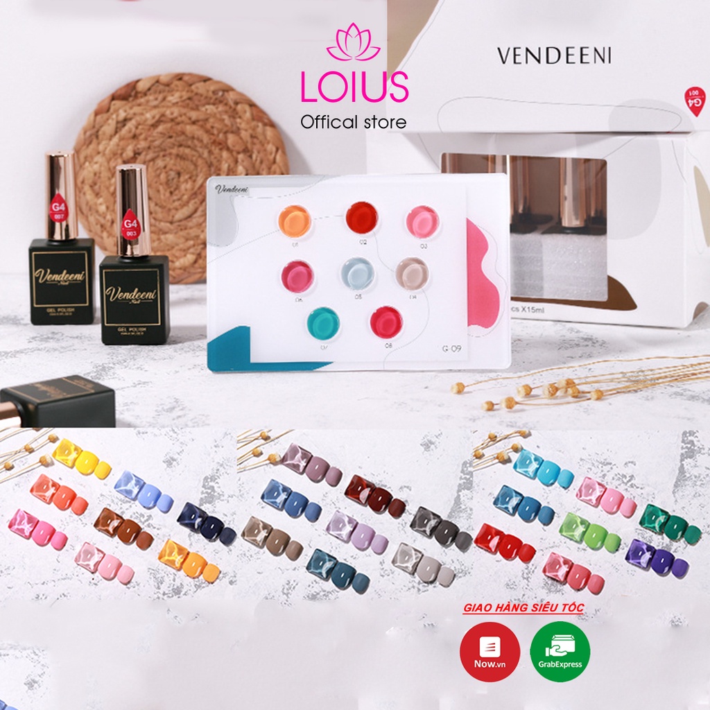 Set sơn gel Vendeeni 8 màu cao cấp chai 15ml tặng kèm 2 bảng màu sẵn