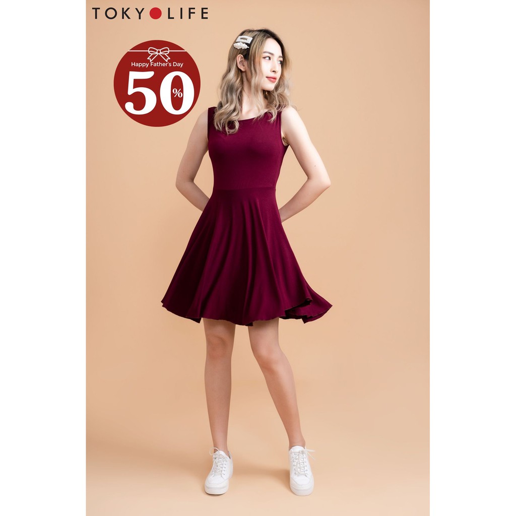 Đầm Nữ cotton dáng xòe TOKYOLIFE cổ tròn sát nách I990-031E | BigBuy360 - bigbuy360.vn