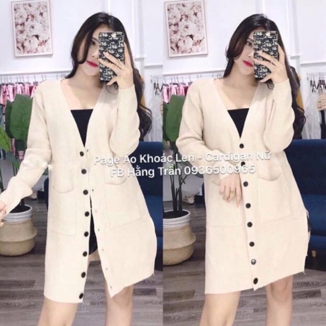 Khoác len dáng dài hai túi cài nút