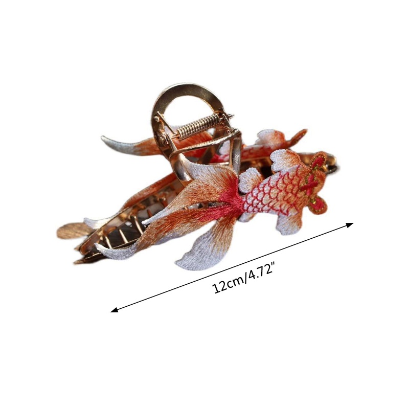 Kẹp Tóc Càng Cua Lớn Bằng Hợp Kim Chống Trượt Thêu Hình Cá Koi