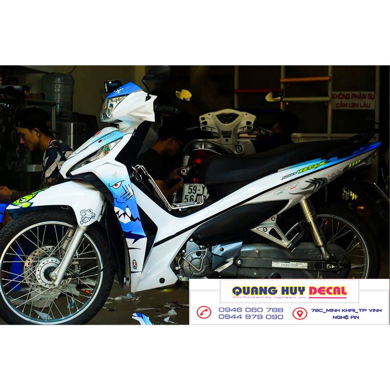Tem trùm wave rsx ♦FREESHIP♦ cá mập trắng xanh, độ phủ bộ team decal cho xe máy rẻ đẹp