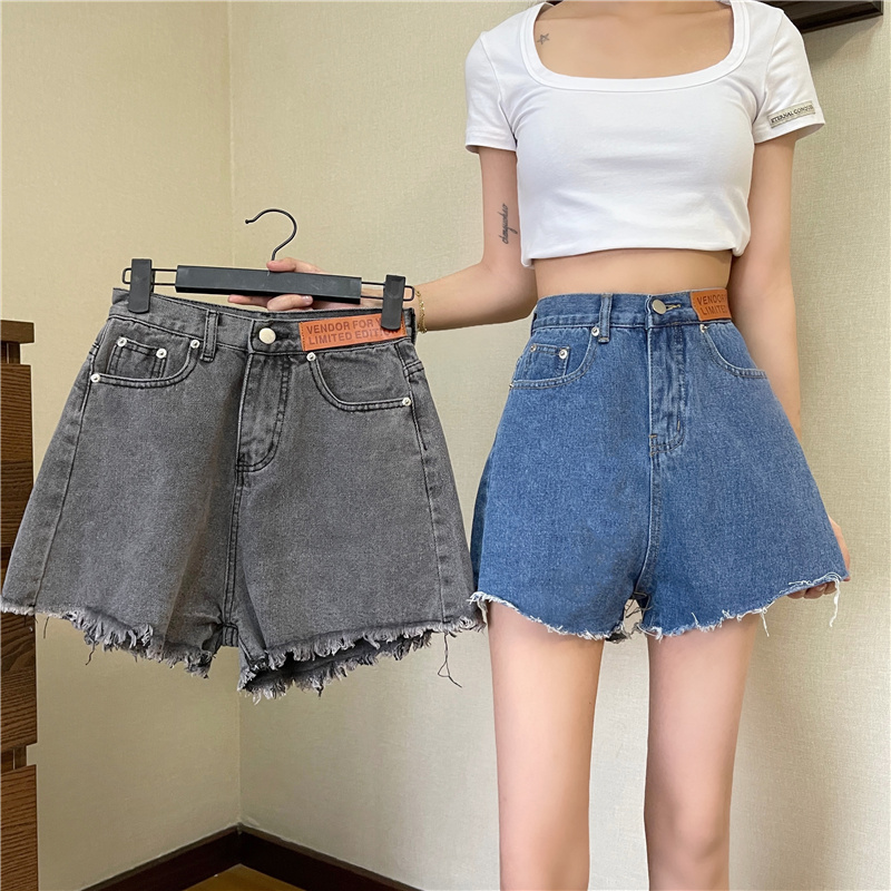 Quần đùi denim nữ SUXI lưng cao dáng rộng phong cách Hàn Quốc