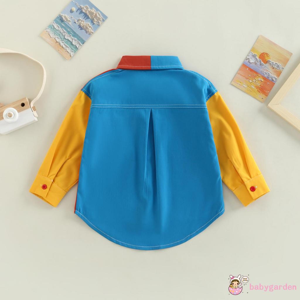 Áo Sơ Mi Tay Dài Cài Khuy Màu Sắc Tương Phản Phối Túi Thời Trang Mùa Thu Cho Bé 2-7 Tuổi