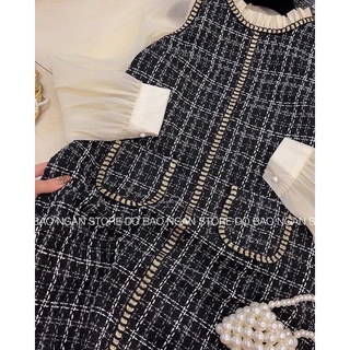 VÁY DẠ TWEED PHA TAY TƠ BỒNG