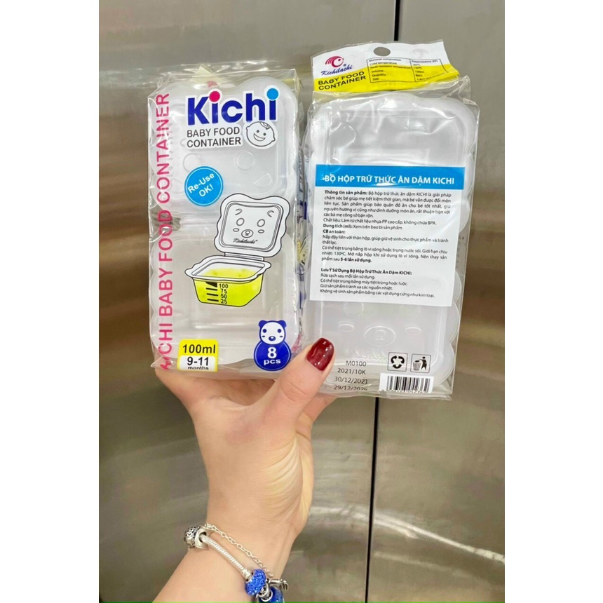 Set 8 trữ đông thức ăn dặm kichilachi có nắp rời 100ml