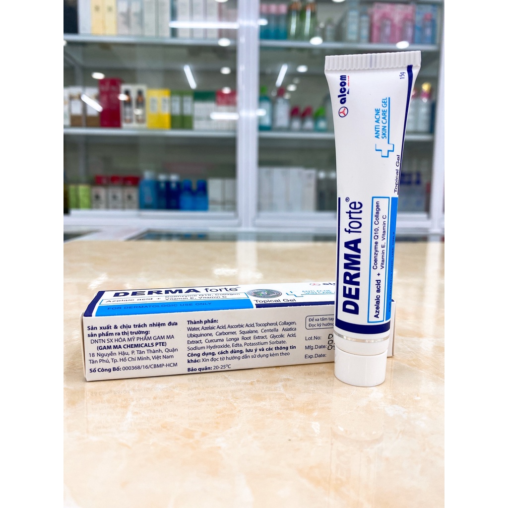 Gel Dưỡng Alcom Derma Forte Giảm Mụn, Mờ Thâm 15g Anti Acne Skin Care Gel Chính Hãng Công Ty