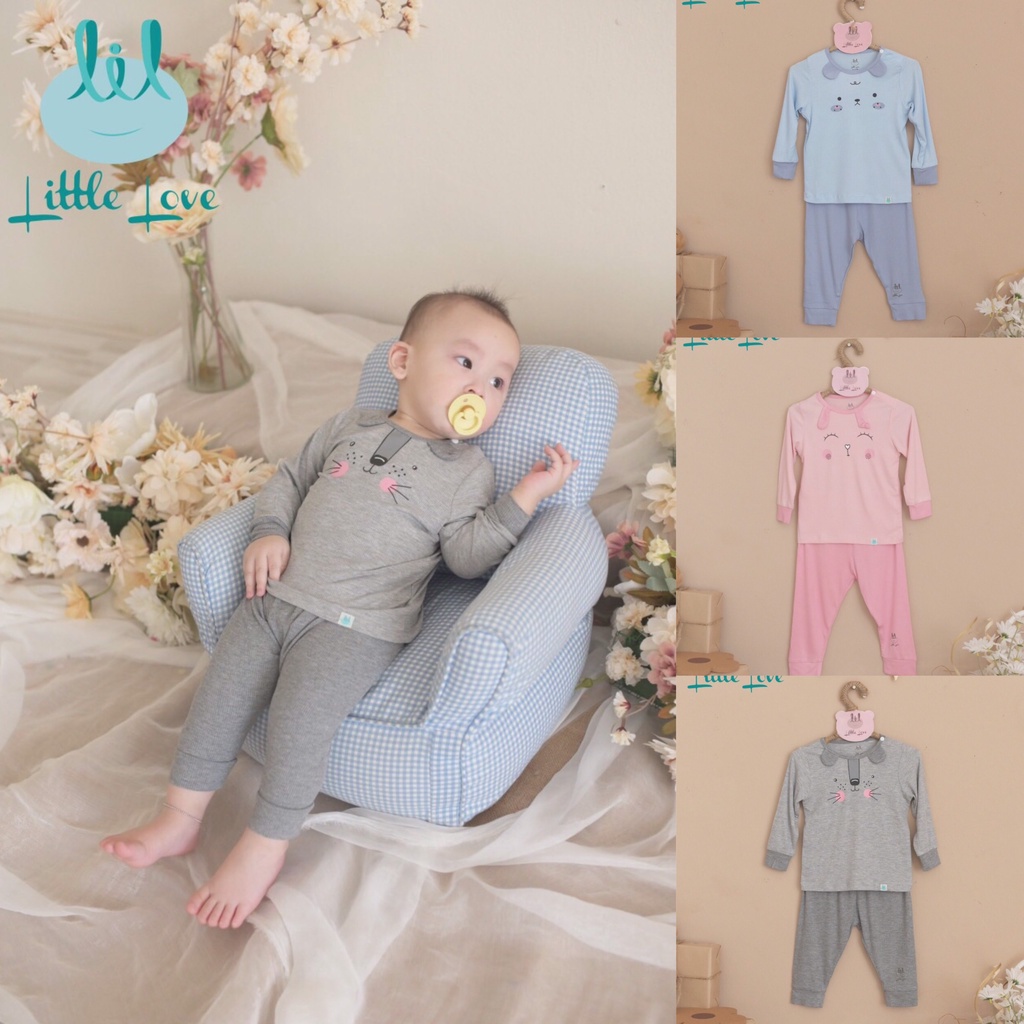 [CHÍNH HÃNG] Bộ tăm dài tay quần dài viền cổ phối 02 họa tiết động vật đáng yêu trẻ em Little Love