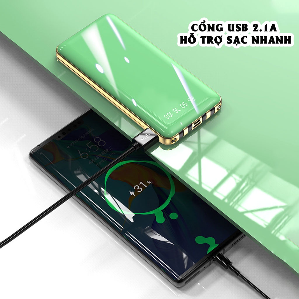 sạc dự phòng HXSJ-20.000mAh Hỗ trợ sạc nhanh 2.1A,Tích hợp sẵn 4 đầu sạc chuyên dụng Micro usb,Type - C,