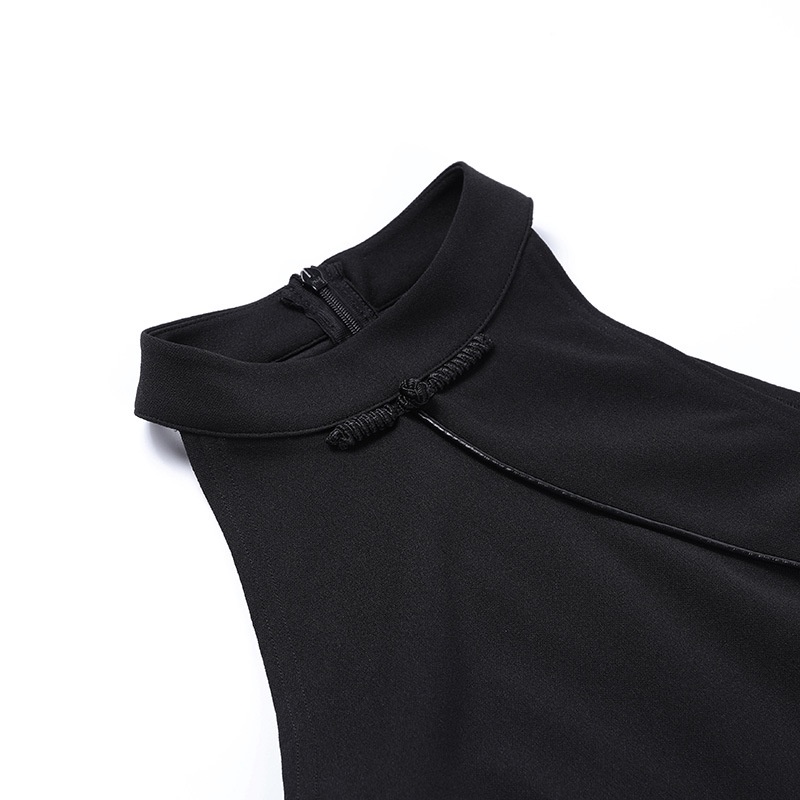 Đầm Sát Nách Cổ Tròn Hoạ Tiết Chữ In Phong Cách Trung Quốc