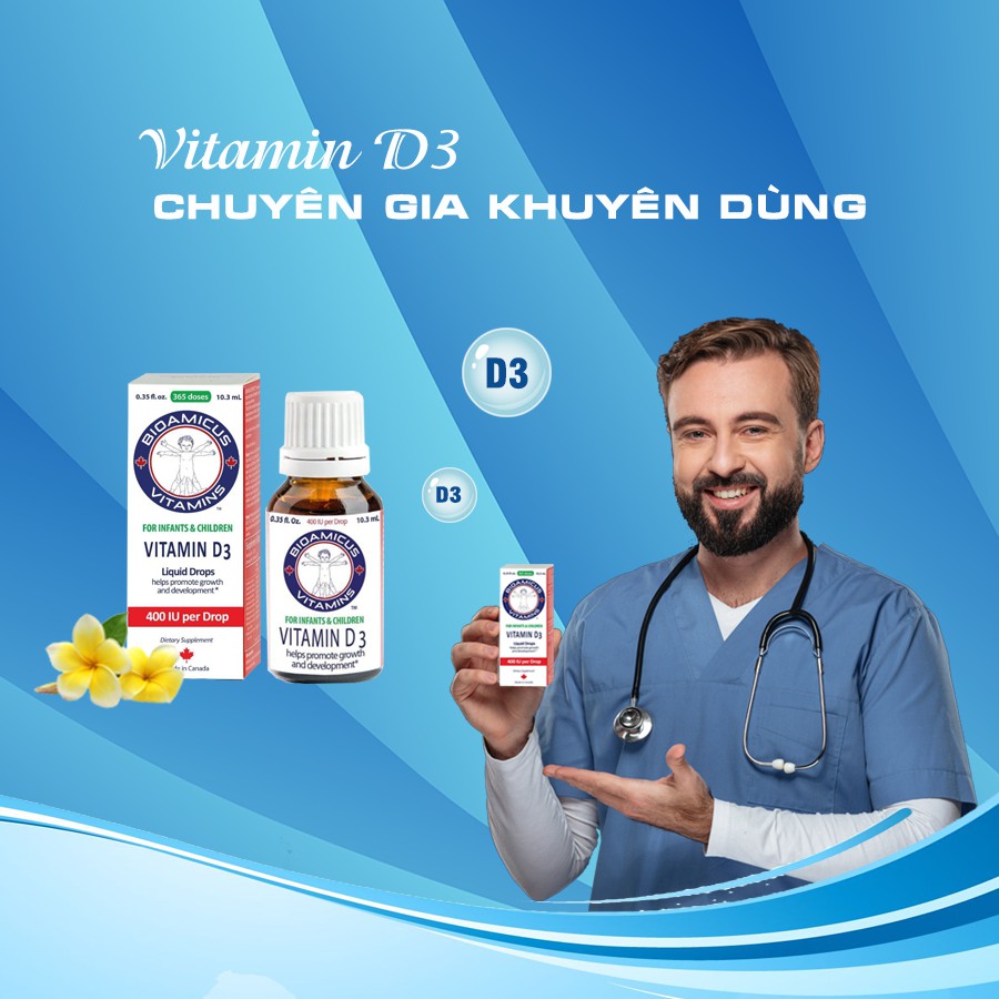 Bioamicus Vitamin D3 - Giúp bổ sung Vitamin D3 cho trẻ em, tăng cường hấp thu Calcium. Hỗ trợ phát triển xương, răng