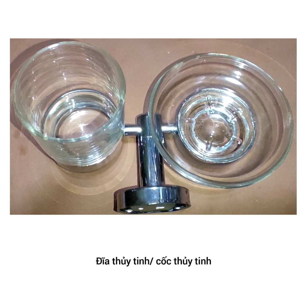 VÒNG ĐỰNG CỐC ĐÁNH RĂNG INOX 304 CAO CẤP + CỐC THỦY TINH VÀ ĐĨA THỦY TINH
