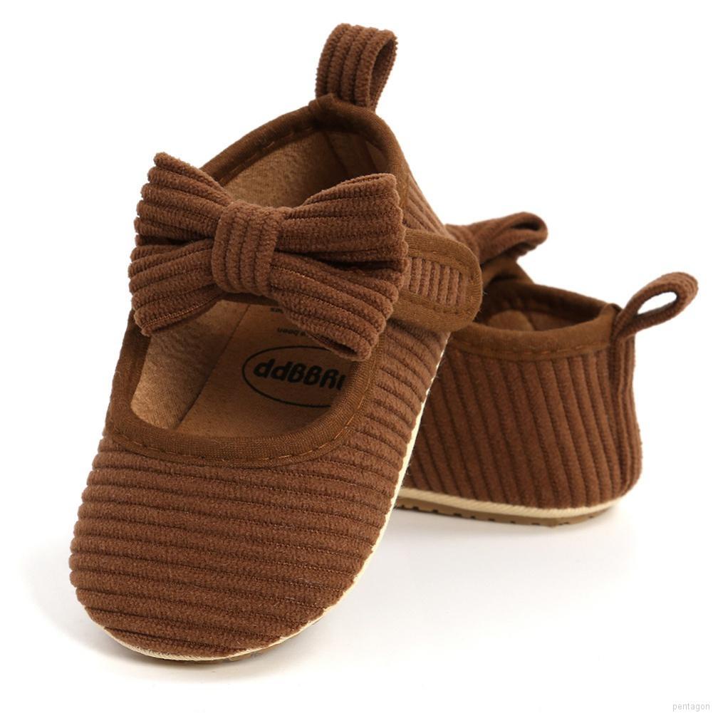 Giày búp bê đế mềm chống trượt đính nơ cho bé gái 0-18 tháng tuổi