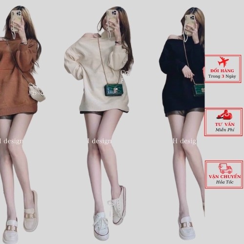 Áo len nữ oversize phom rộng lệch vai ulzzang Hàn Quốc phong cách cá tính năng động