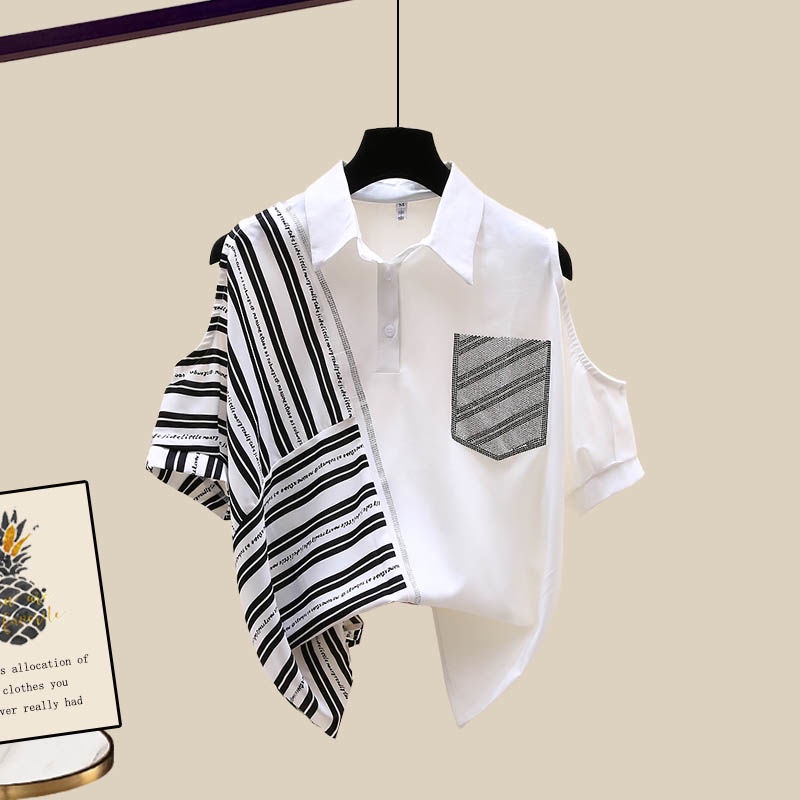 Set đồ 2 mảnh gồm áo sơ mi và quần short phong cách Hồng Kông thời trang mùa hè cho nữ