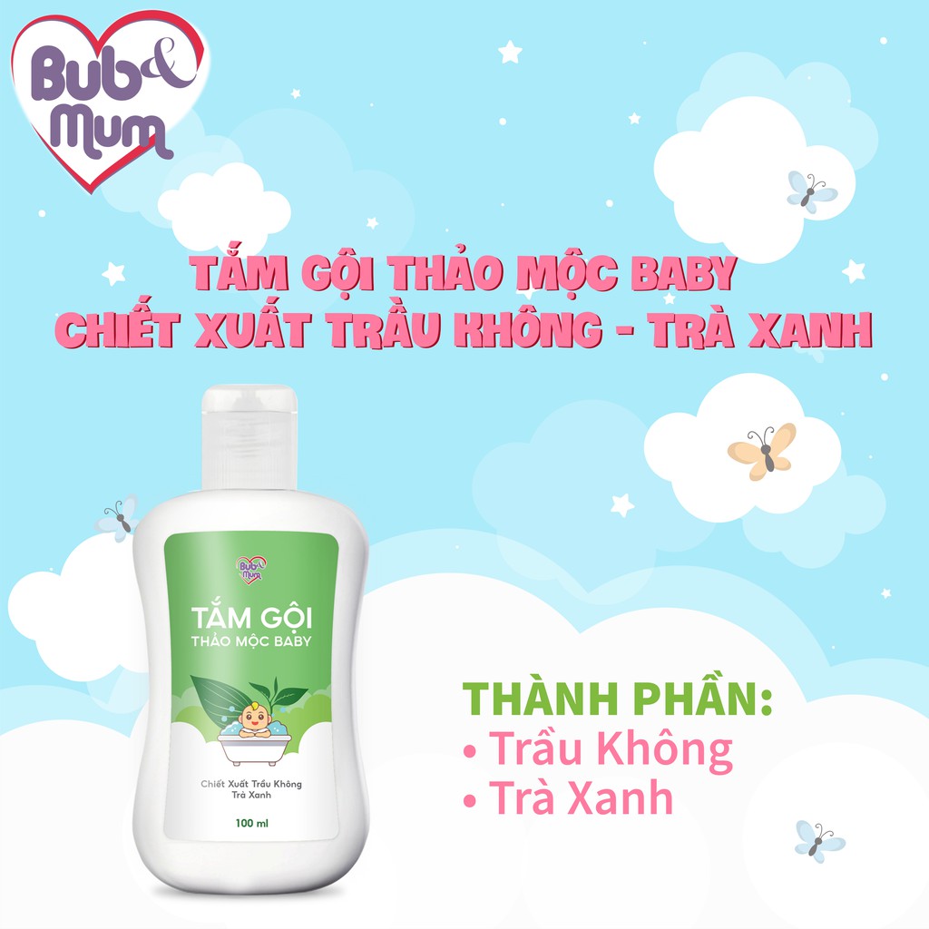 [Mã LTBAUAB20 giảm 7% đơn 99K] Sữa tắm gội cho bé chiết xuất thảo mộc Trầu Không-Trà Xanh 100ml BuB&amp;MuM